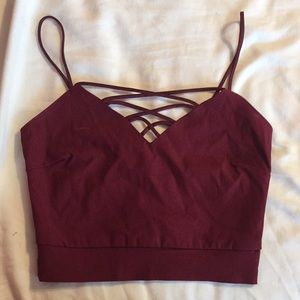 Dark red crop top v neck